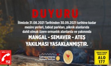 Ateş Yakma Yasağı Devam Ediyor